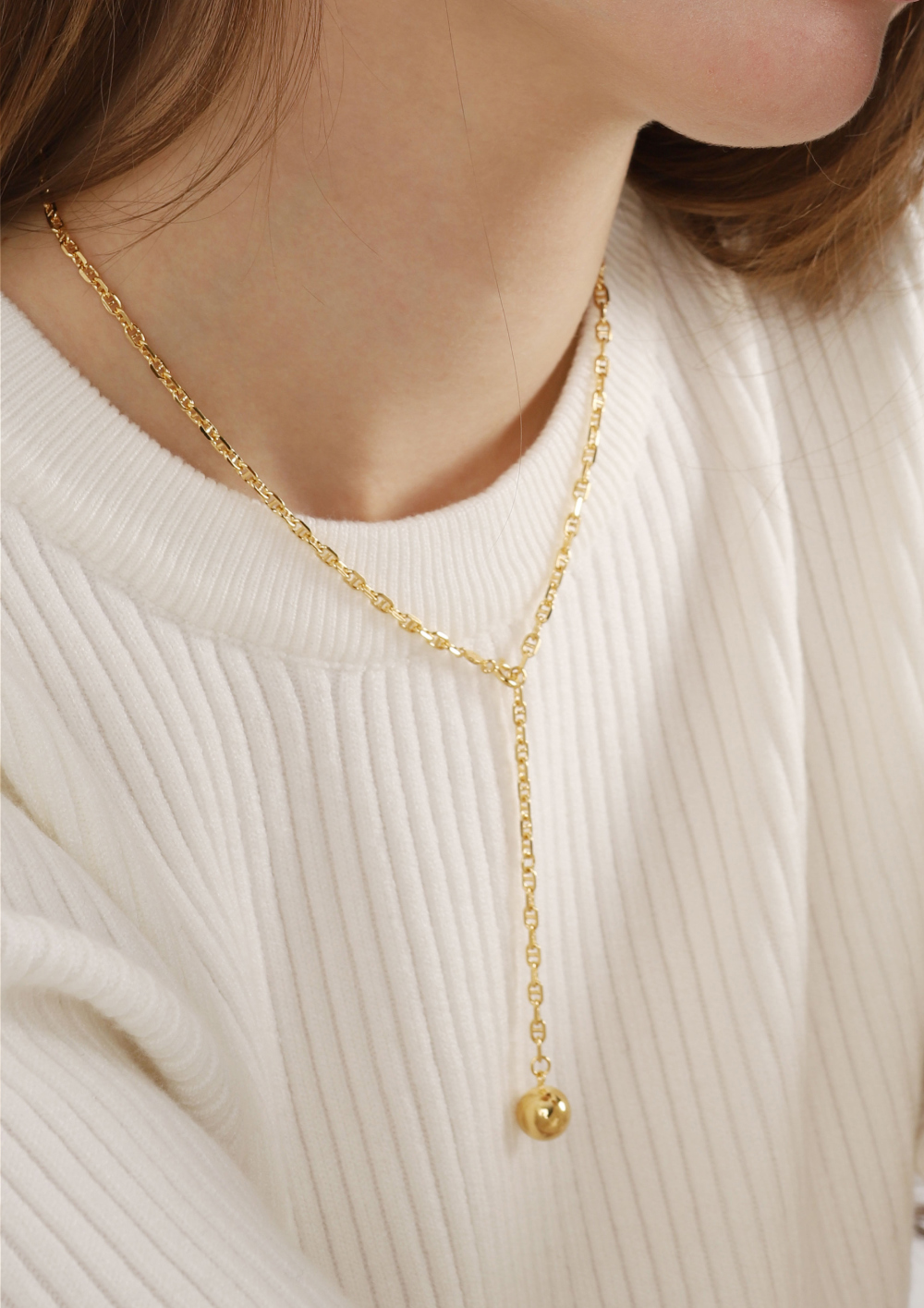 Silver925 Ball Y Necklace PS082N Detail Cut