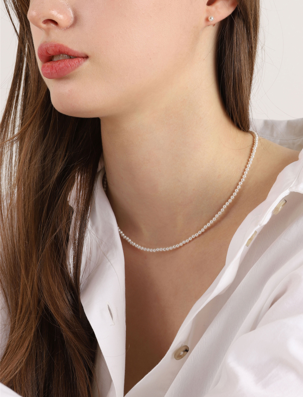 [Celeb Pick] Silver925 SW Pearl Necklace 3mm PS083N Detail Cut