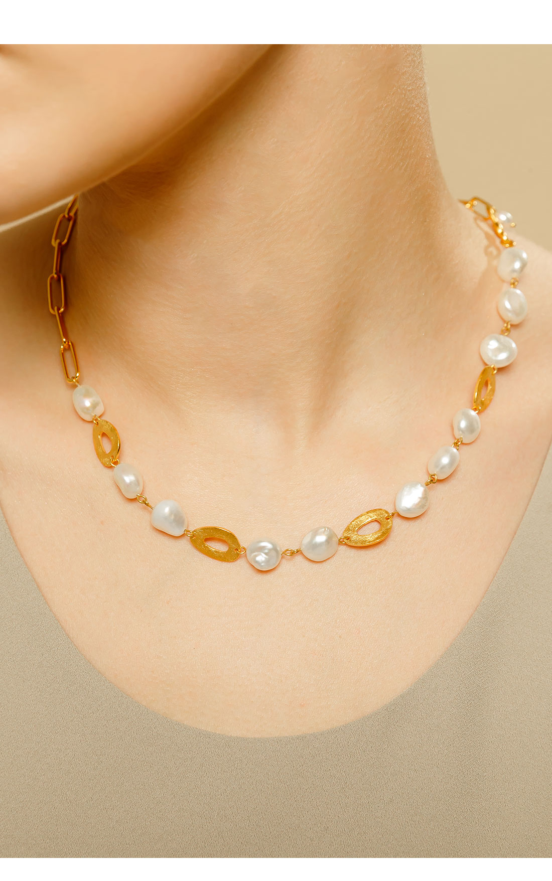 OZEL Silver925 Glaze Fresh Water Pearl Necklace PS089N Main Photography