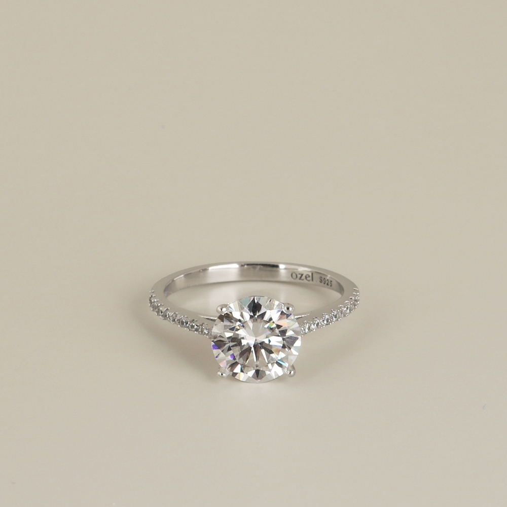 [Custom] Silver925 Moissanite 2ct 4 Prong & Pave Setting Ring PS092R Detail Cut