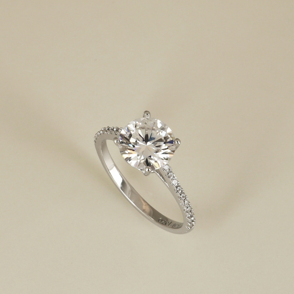 [Custom] Silver925 Moissanite 2ct 4 Prong & Pave Setting Ring PS092R Detail Cut
