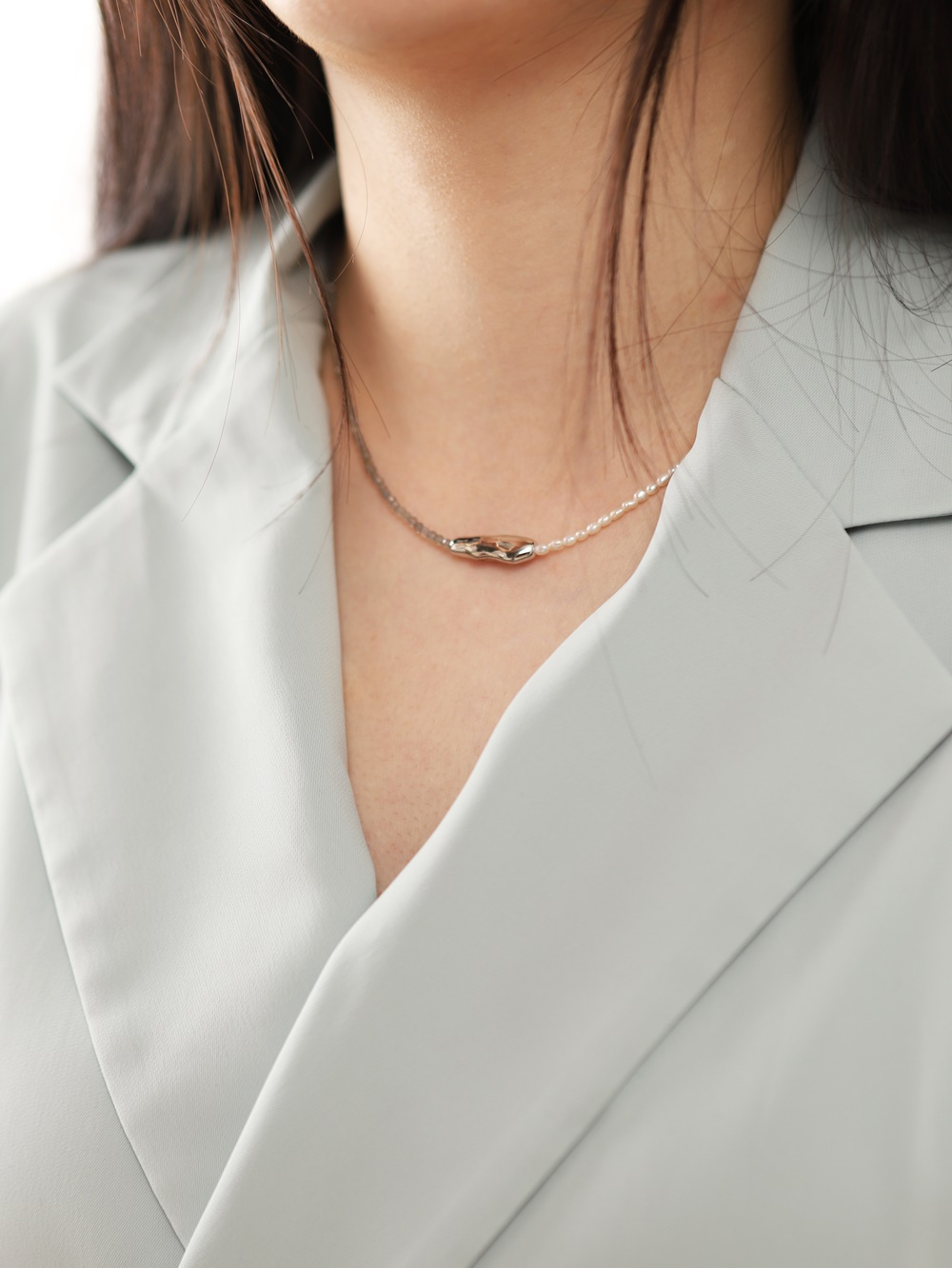 Silver925 Labradorite Fresh Water Pearl Necklace PS111N Detail Cut