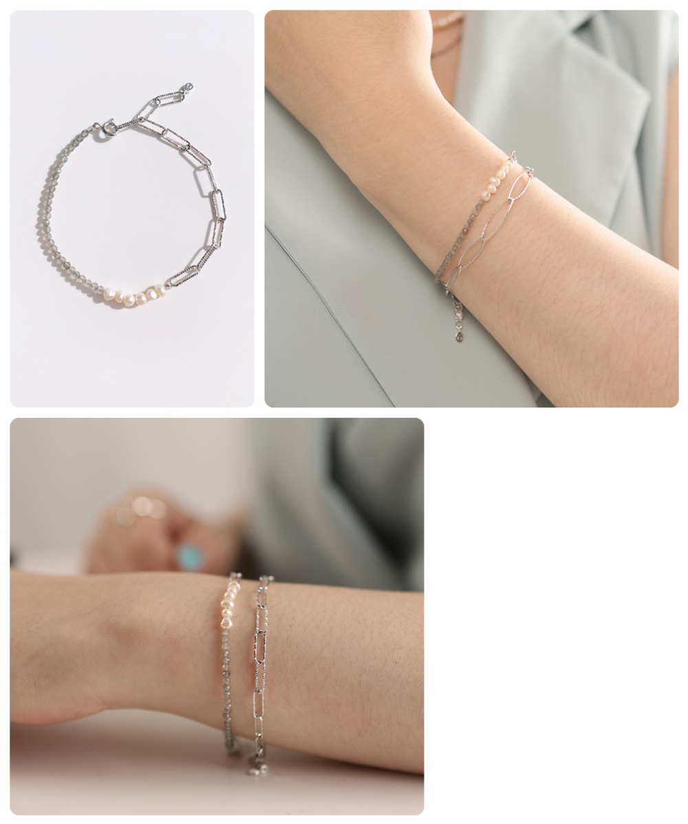 Silver925 Labradorite Fresh Water Pearl Bracelet PS113B Detail Cut