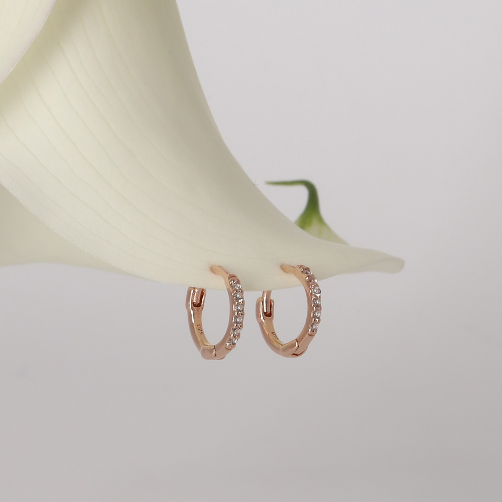 Silver925 Simple CZ Huggie Earrings PS124E Detail Cut