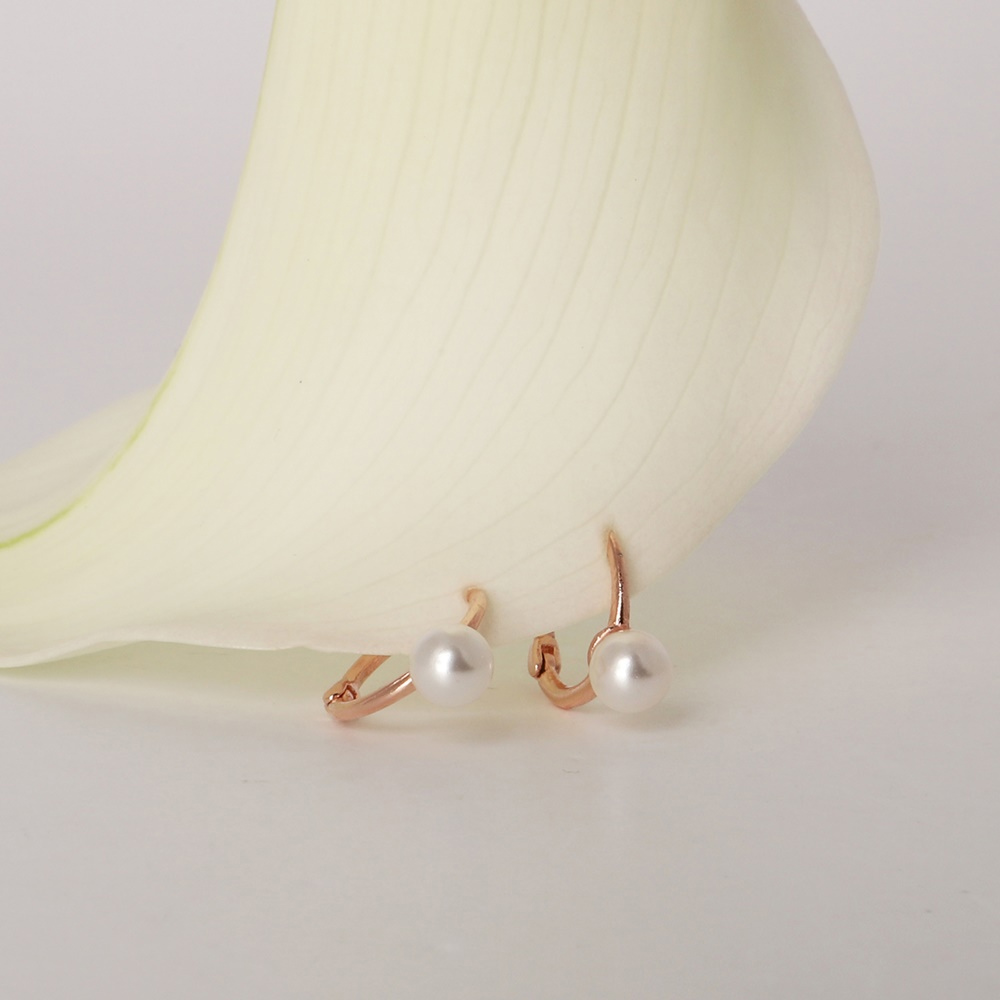 Silver925 Mini Single Pearl Setting Rosegold Huggie Earrings PS142E Detail Cut