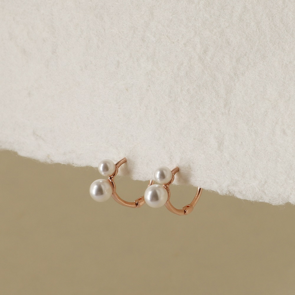 OZEL Silver925 Mini 2 Pearl Setting Rosegold Huggie Earrings PS143E Main Photography