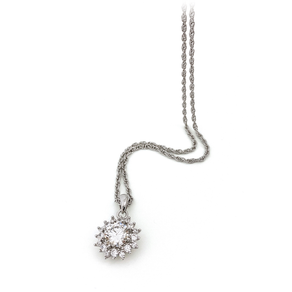 Silver925 Moissanite 1ct Halo Setting Necklace PS150N Detail Cut