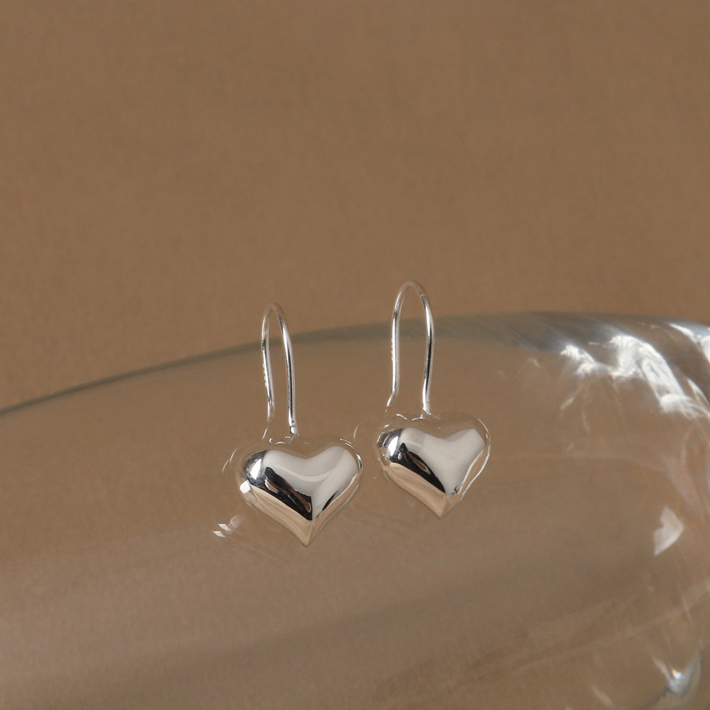 Silver925 Romantic Heart Fish Hook Earrings PS151-1E Detail Cut