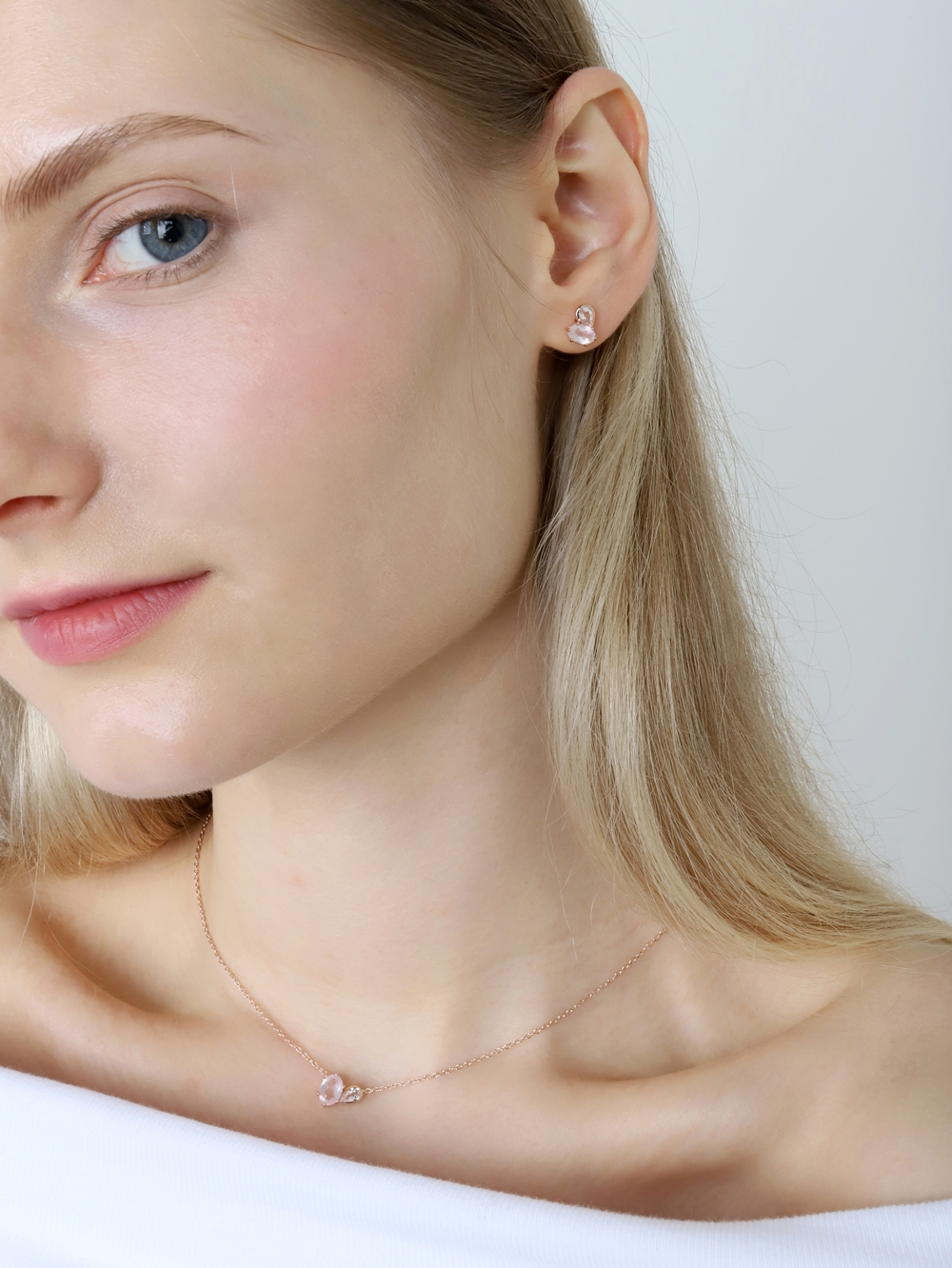 [Celeb Pick] Silver925 Rose Quartz & CZ Necklace PS153N Detail Cut