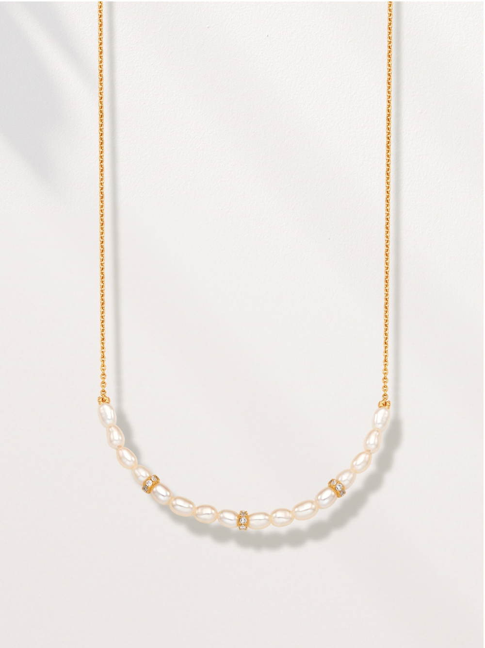 OZEL Silver925 CZ rings with Fresh Water Pearl Line Necklace PS157N Main Photography