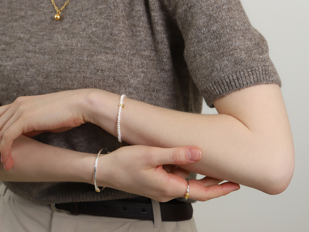Silver925 Fresh Water Pearl Gold Point Bracelet PS164B Detail Cut