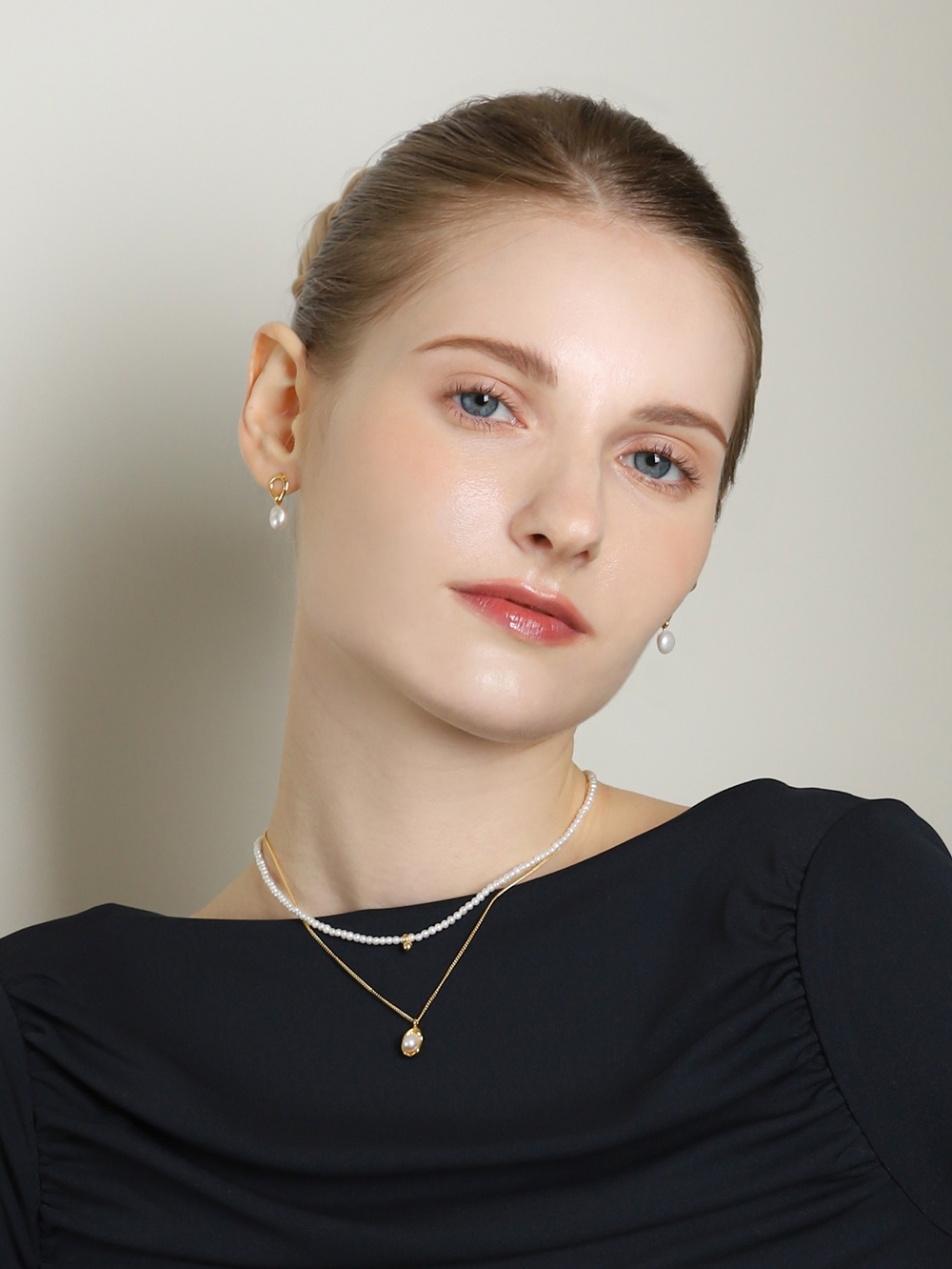 Silver925 Fresh Water Pearl Gold Point Necklace PS164N Detail Cut