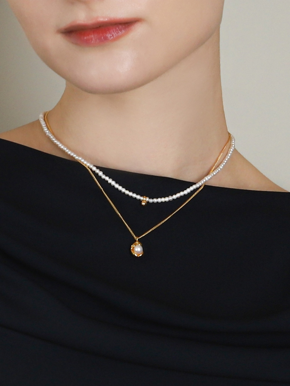 Silver925 Fresh Water Pearl Gold Point Necklace PS164N Detail Cut