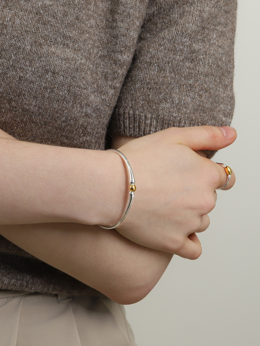 [Celeb Pick] Silver925 Smooth Combi Open Cuff Bracelet PS167B Detail Cut