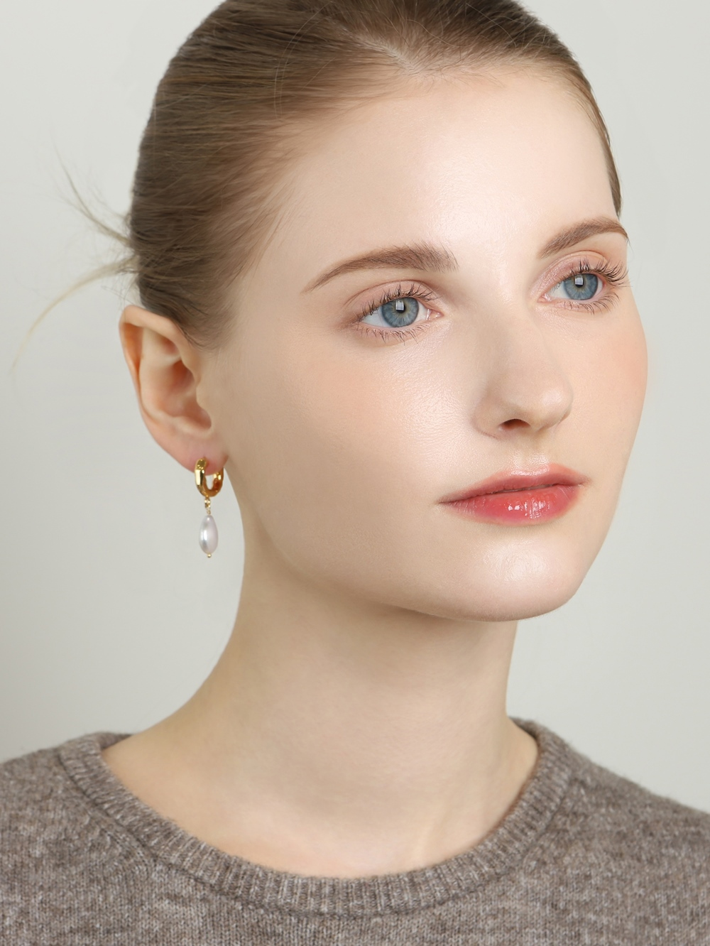 Silver925 Fresh Water Pearl Hammered Hoop Earrings PS172E Detail Cut