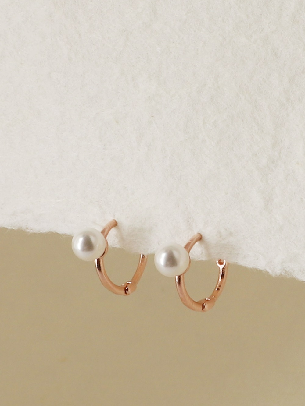 Silver925 Mini Single Pearl Setting Rosegold Huggie Earrings PS142E
