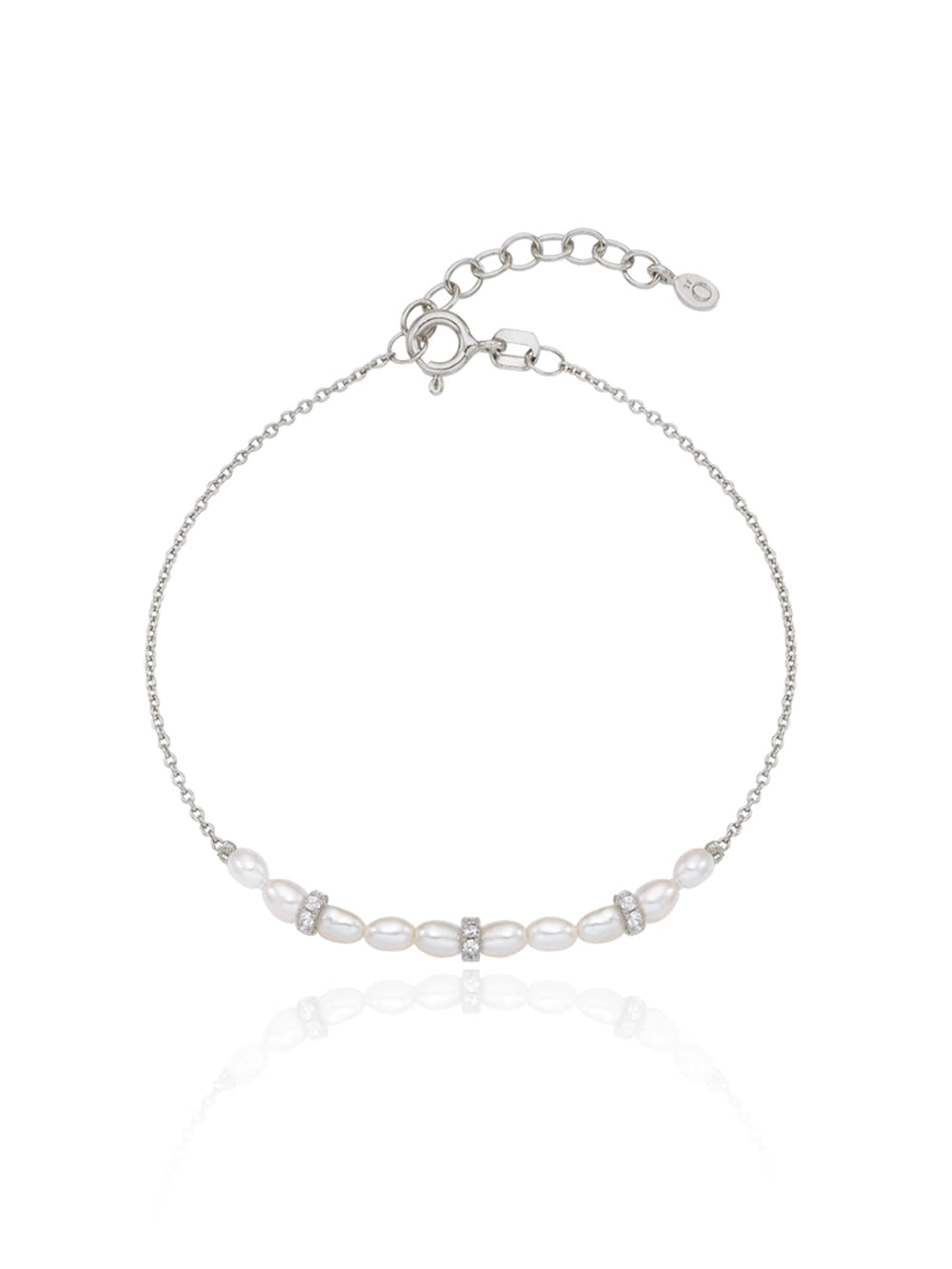 Silver925 CZ Rings with Fresh Water Pearl Line Bracelet PS157B