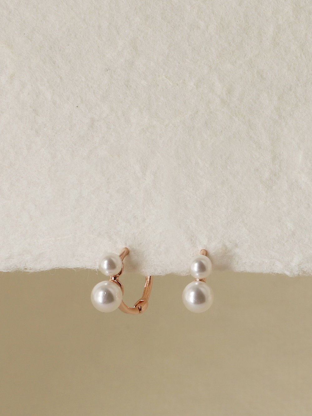 Silver925 Mini 2 Pearl Setting Rosegold Huggie Earrings PS143E