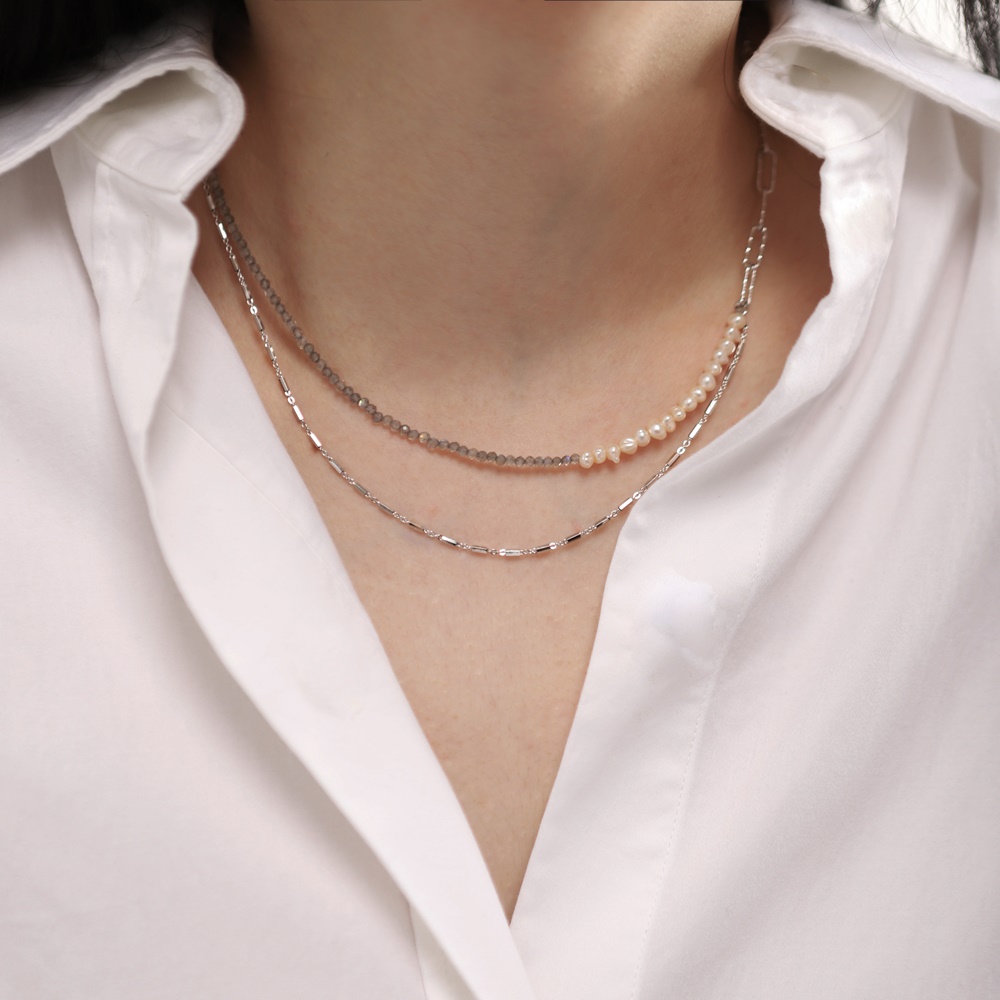 Silver925 Labradorite Fresh Water Pearl Necklace PS113N