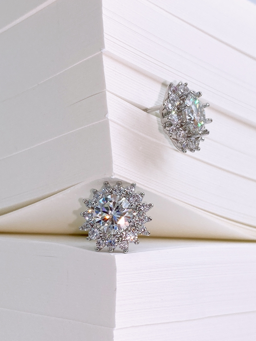 Silver925 Moissanite 1ct Halo Setting Earrings PS150E