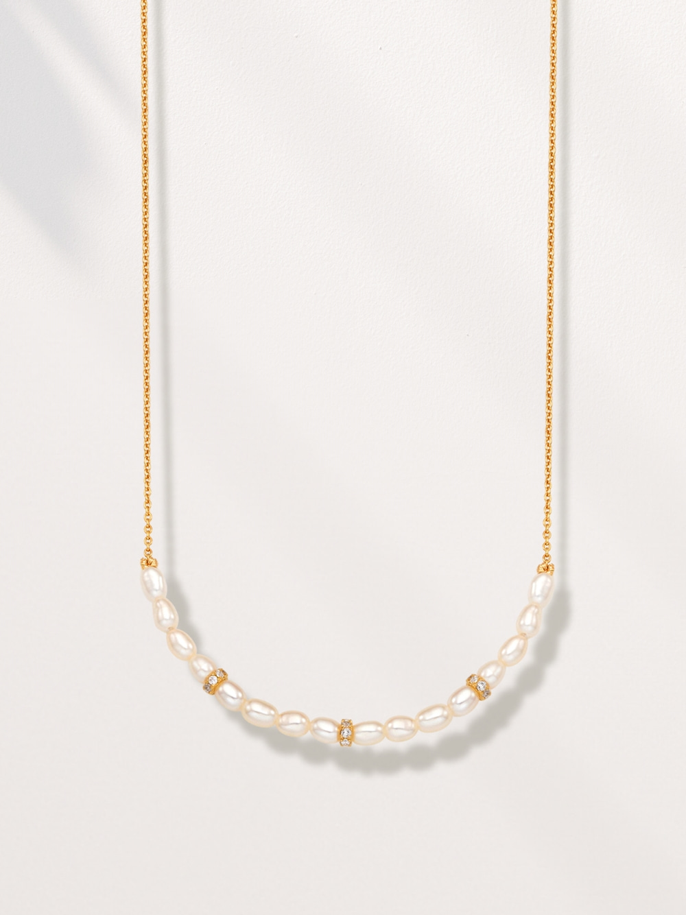 Silver925 CZ rings with Fresh Water Pearl Line Necklace PS157N
