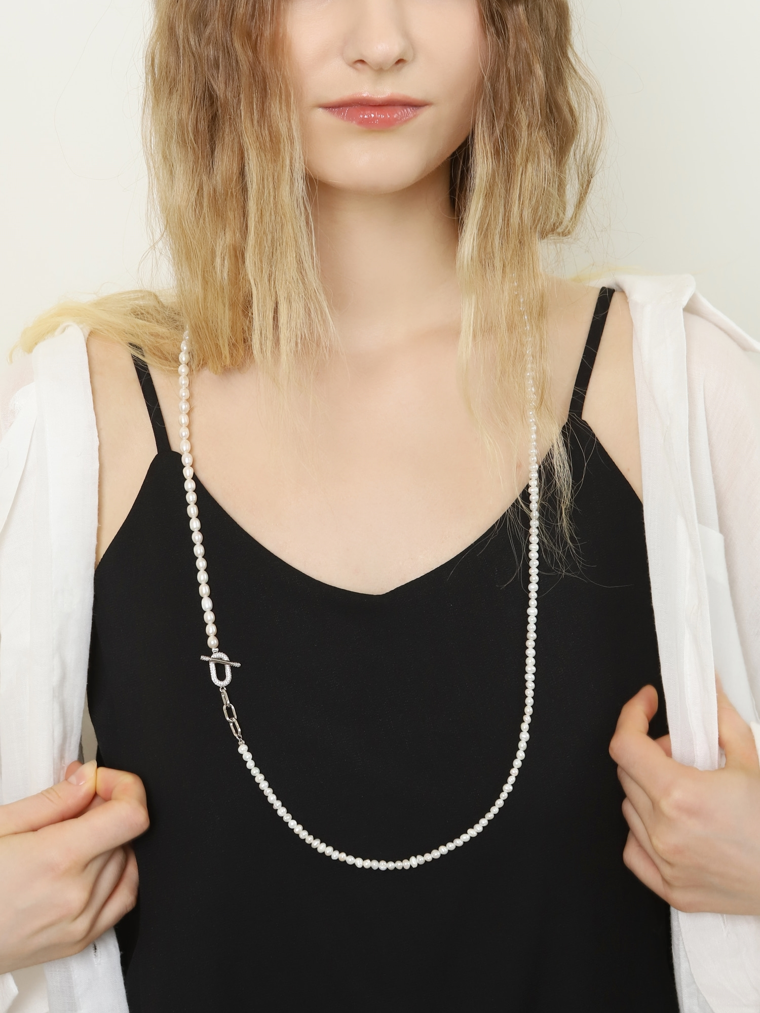 Fresh Water Pearl Linked Chain Necklace with Toggle & Bar PB045-5N