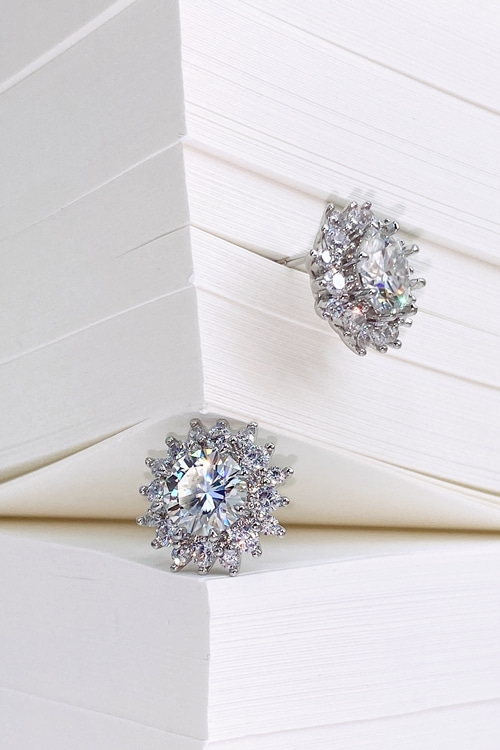 Silver925 Moissanite 1ct Halo Setting Earrings PS150E