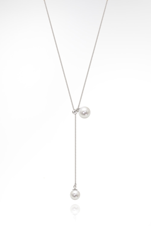Silver925 Crystal Pearl Snake Chain Long Necklace ES183N
