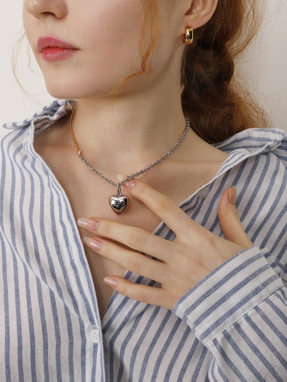 Bold Layered Combi Heart Pendant Necklace PB115N