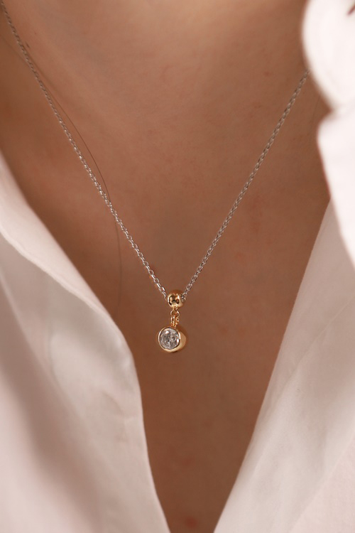 Glossy Ball Cubic Zirconia Drop Necklace PB112-1N