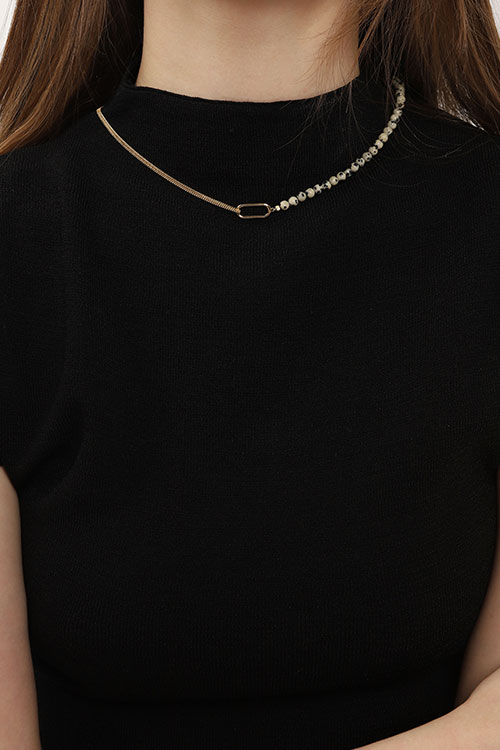 Silver925 Pearl & Chain Long Ball Dalmatian Necklace PS075N