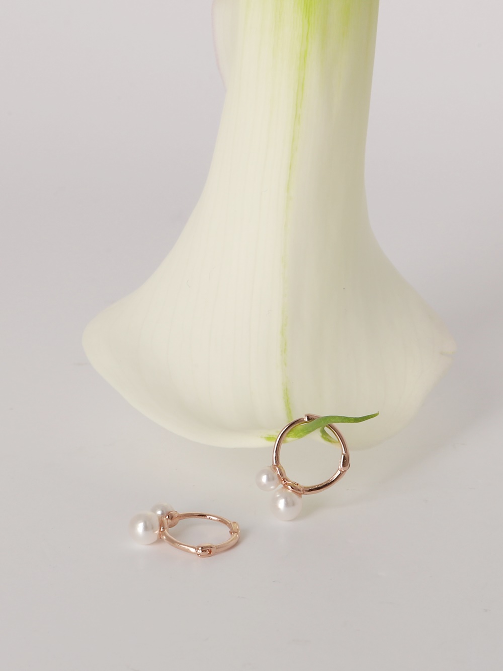 Silver925 Mini 2 Pearl Setting Rosegold Huggie Earrings PS143E