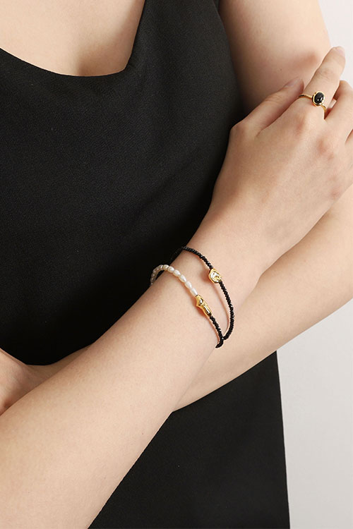 [Celeb Pick] Silver925 Black Spinel Bracelet PS078B