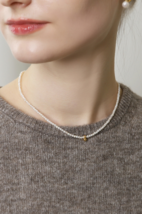 Silver925 Fresh Water Pearl Gold Point Necklace PS164N