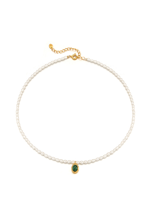 Silver925 Oval Stone Fresh Water Pearl Necklace PS015-1N