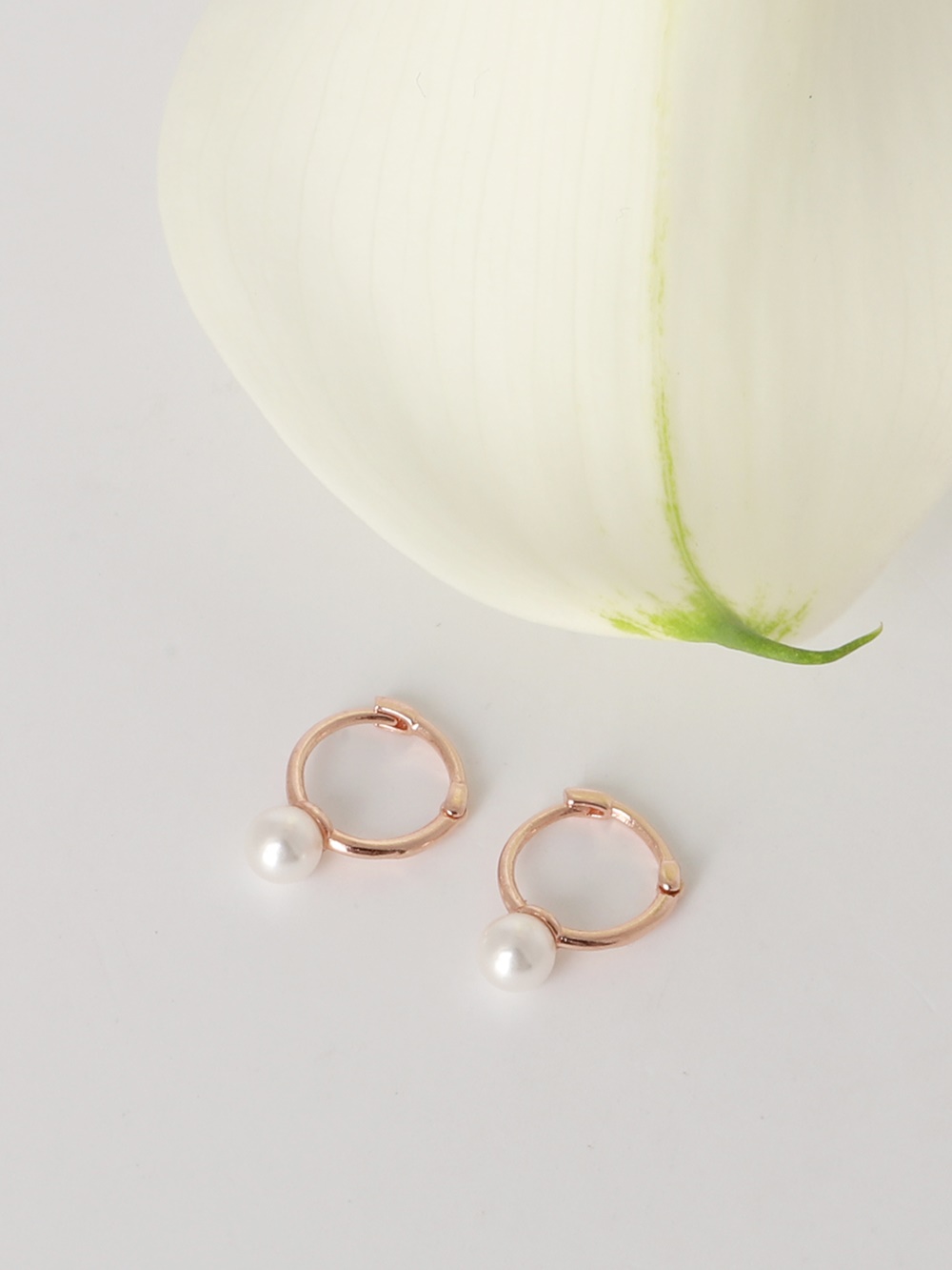 Silver925 Mini Single Pearl Setting Rosegold Huggie Earrings PS142E