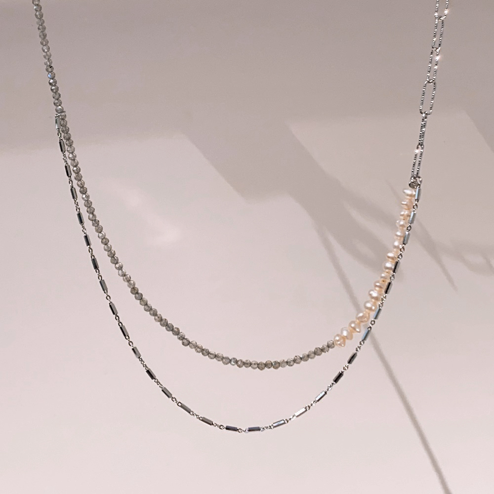 Silver925 Labradorite Fresh Water Pearl Necklace PS113N