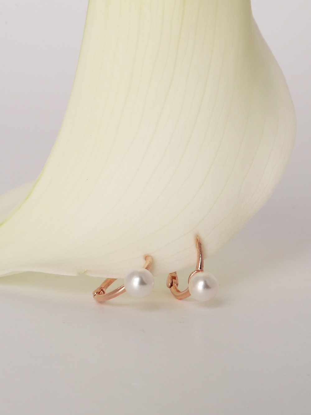 Silver925 Mini Single Pearl Setting Rosegold Huggie Earrings PS142E