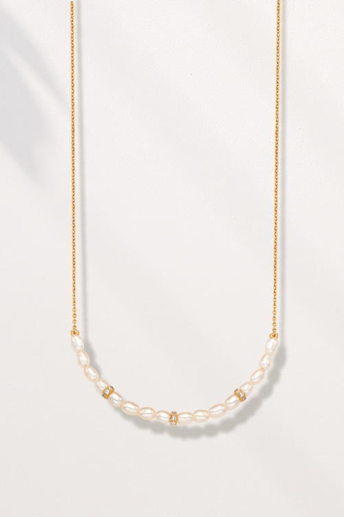 Silver925 CZ rings with Fresh Water Pearl Line Necklace PS157N
