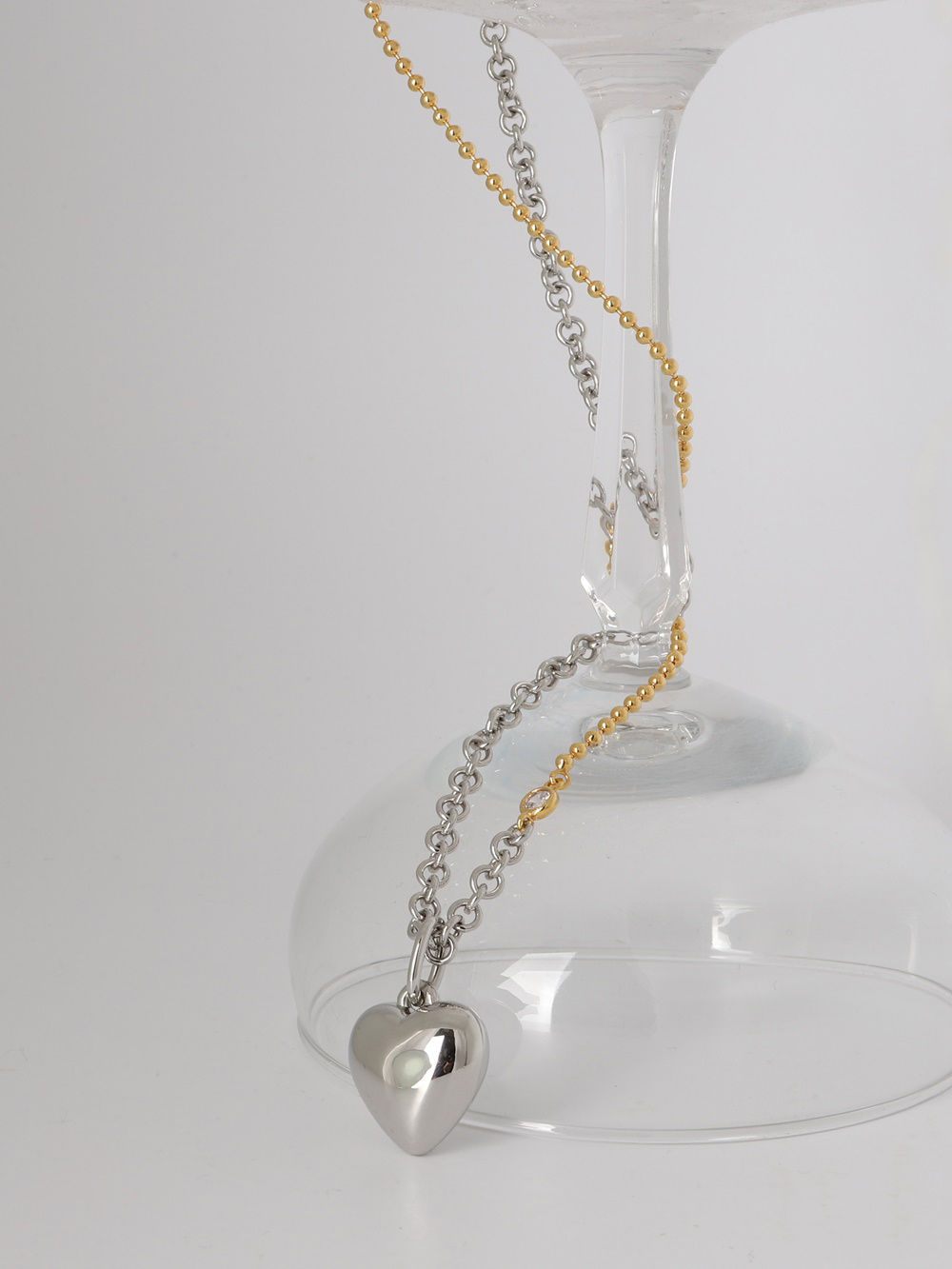 Bold Layered Combi Heart Pendant Necklace PB115N