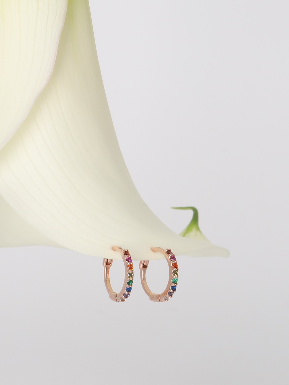 Silver925 Multi Rainbow CZ Huggie Earrings PS130E
