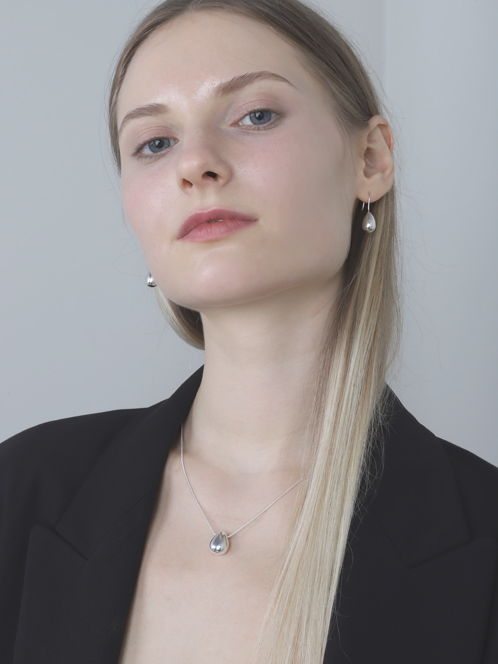 Silver925 Glossy Teardrop Fish Hook Earrings ES179E