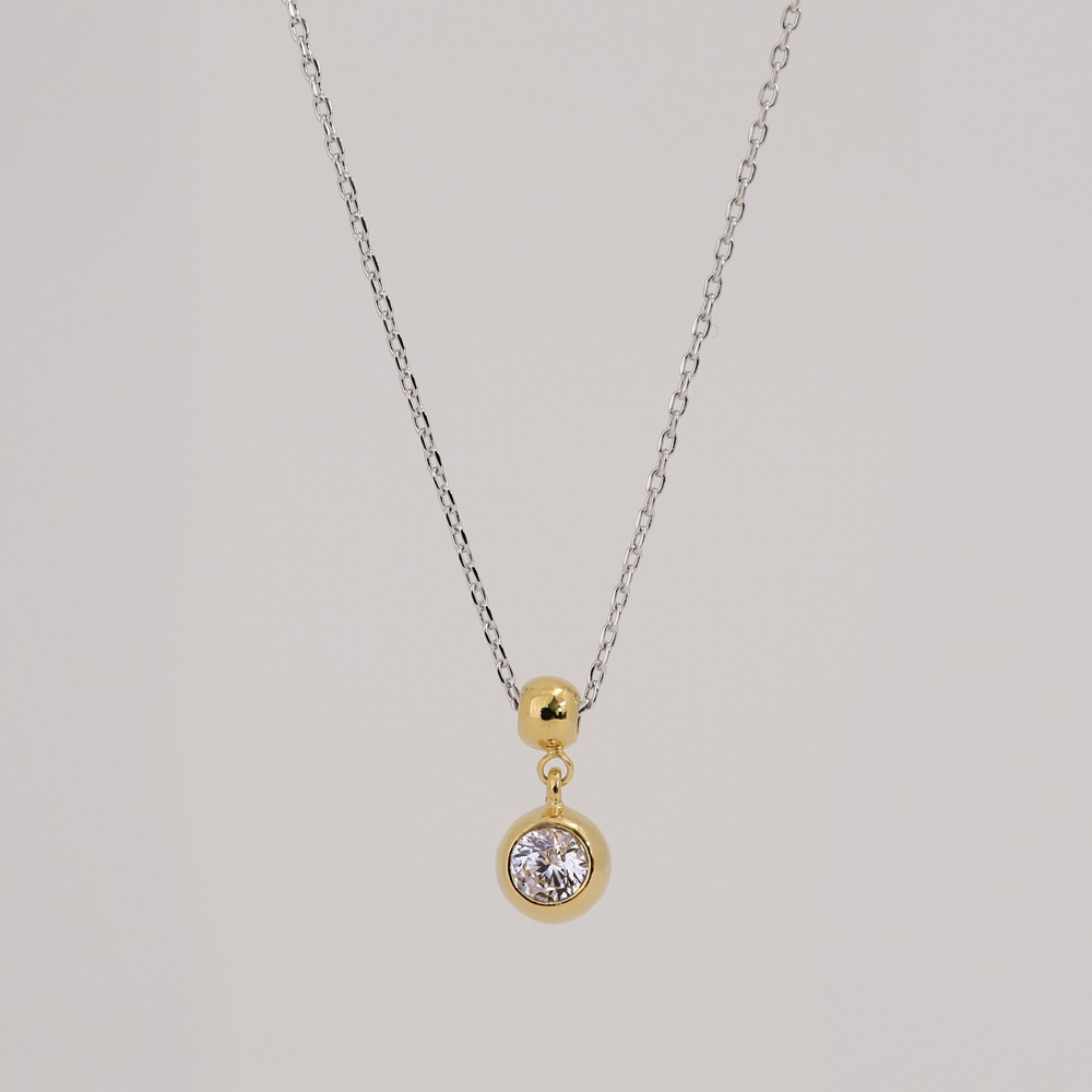 Glossy Ball Cubic Zirconia Drop Necklace PB112-1N
