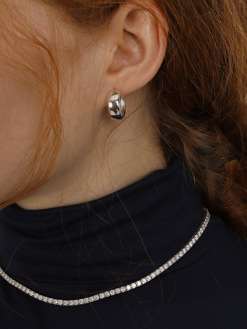 Silver925 Glossy Bold Ring Huggy Earrings PS097E