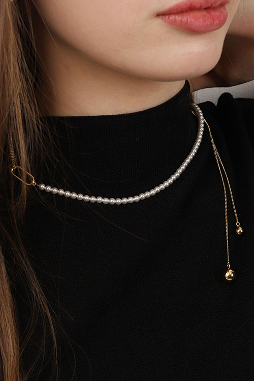 Silver925 Pearl & Chain Long Ball Necklace PS075N