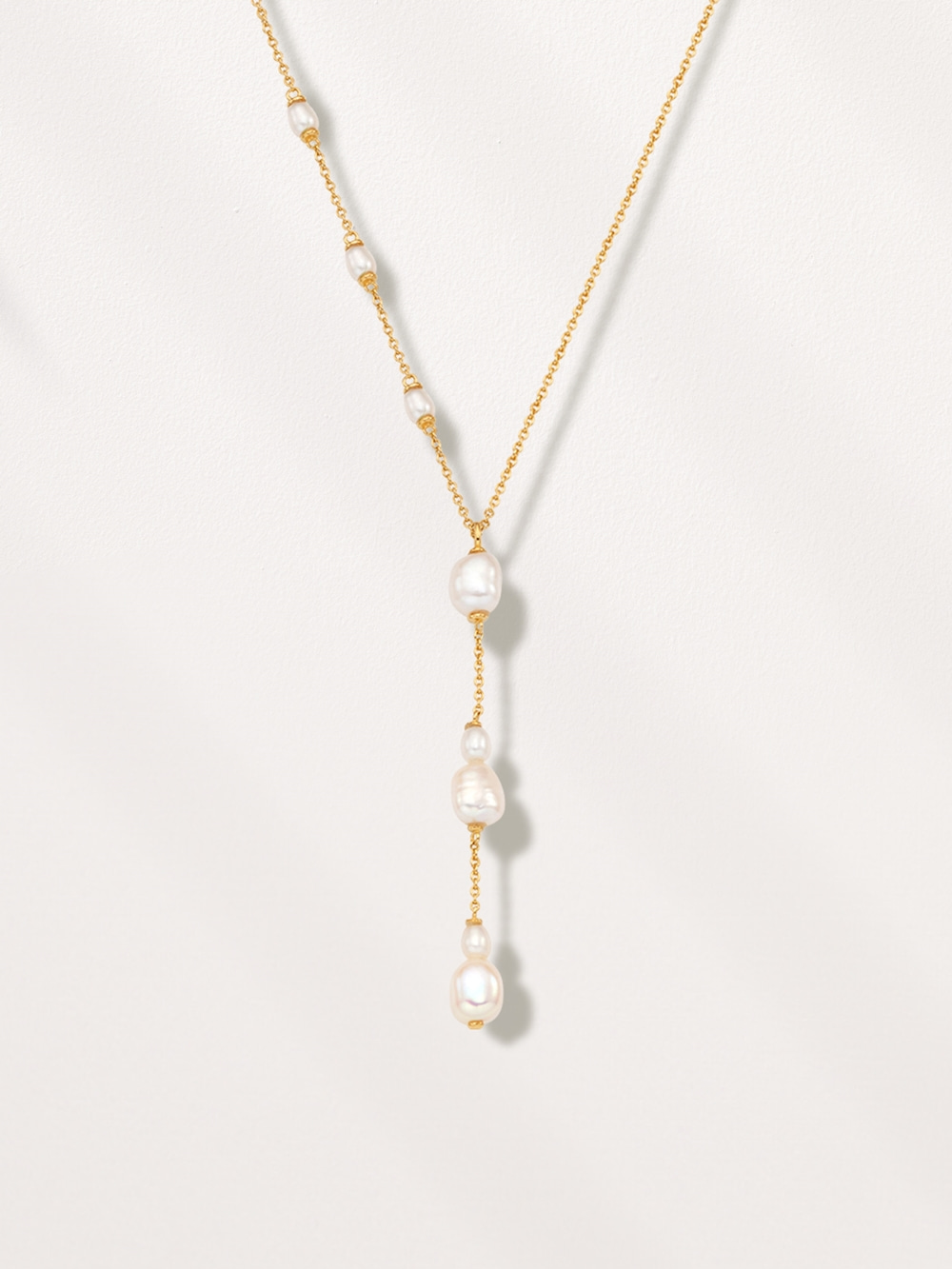 Silver925 Dew Drop Fresh Water Pearl Station Y Drop Necklace PS155N