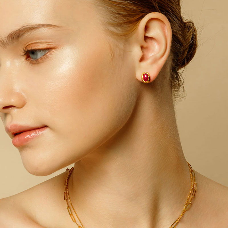 Silver925 Oval Stone Earrings PS015E