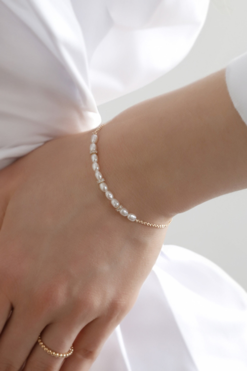 Silver925 CZ Rings with Fresh Water Pearl Line Bracelet PS157B