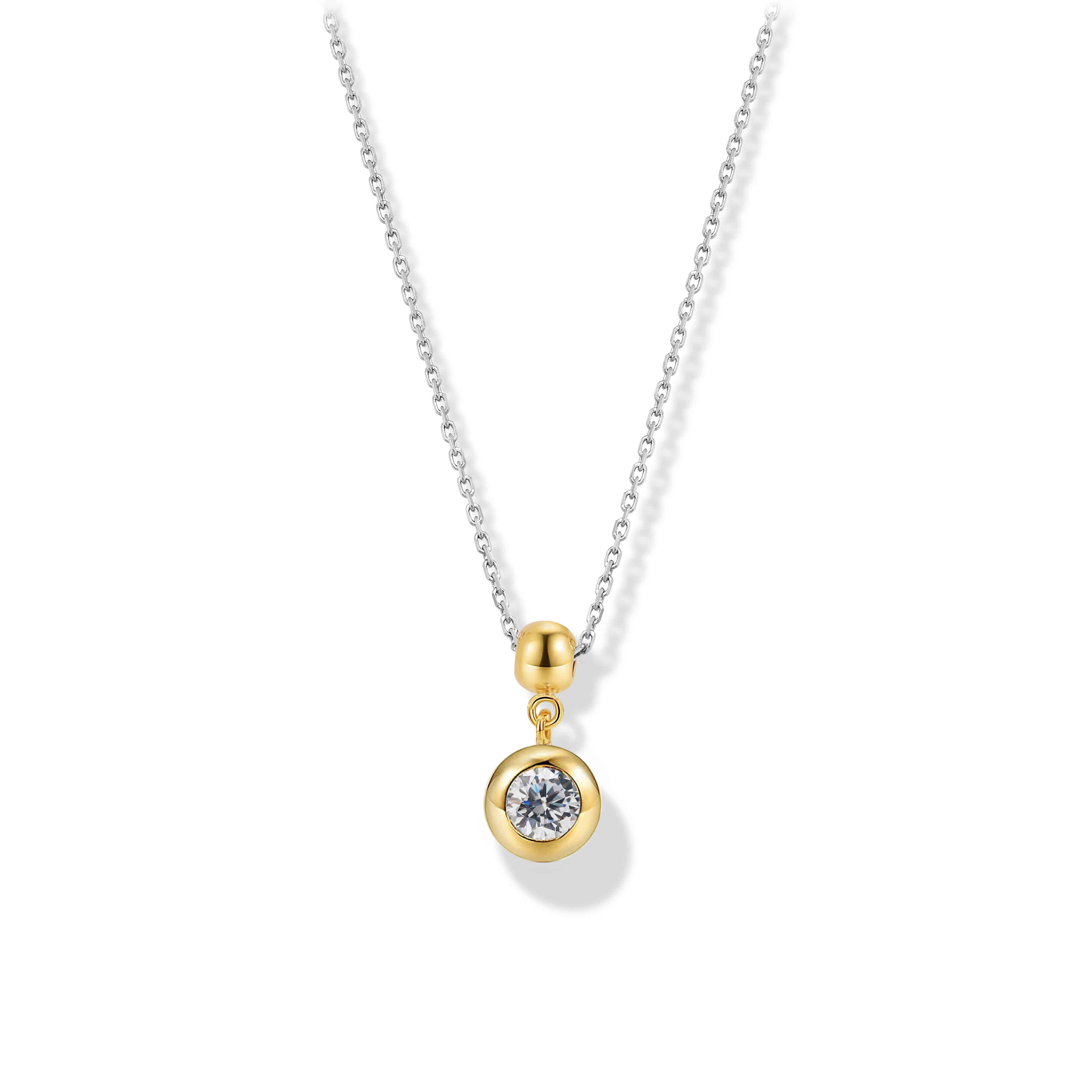Glossy Ball Cubic Zirconia Drop Necklace PB112-1N