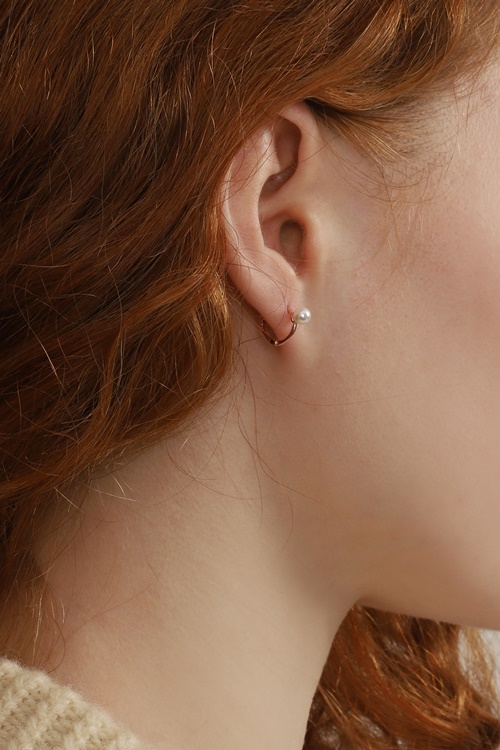 Silver925 Mini Single Pearl Setting Rosegold Huggie Earrings PS142E